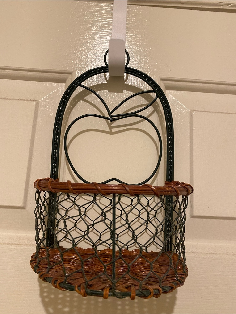 Apple-Shaped Woven Wire & Rattan Hanging Basket - Black & Brown